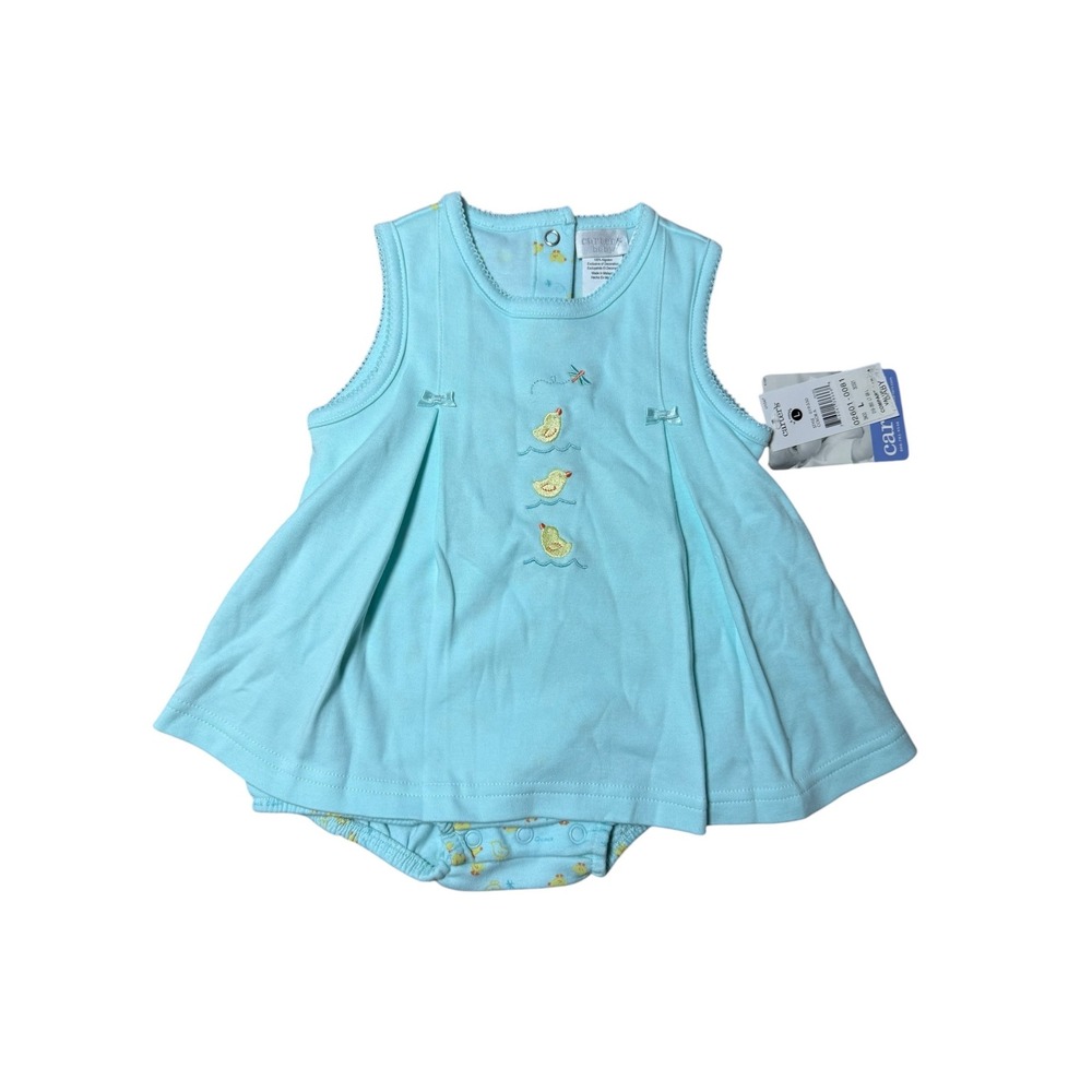 Vintage Carters Baby Duck Embroidered Dress Romper Blue 6-9 Months New 019-350
